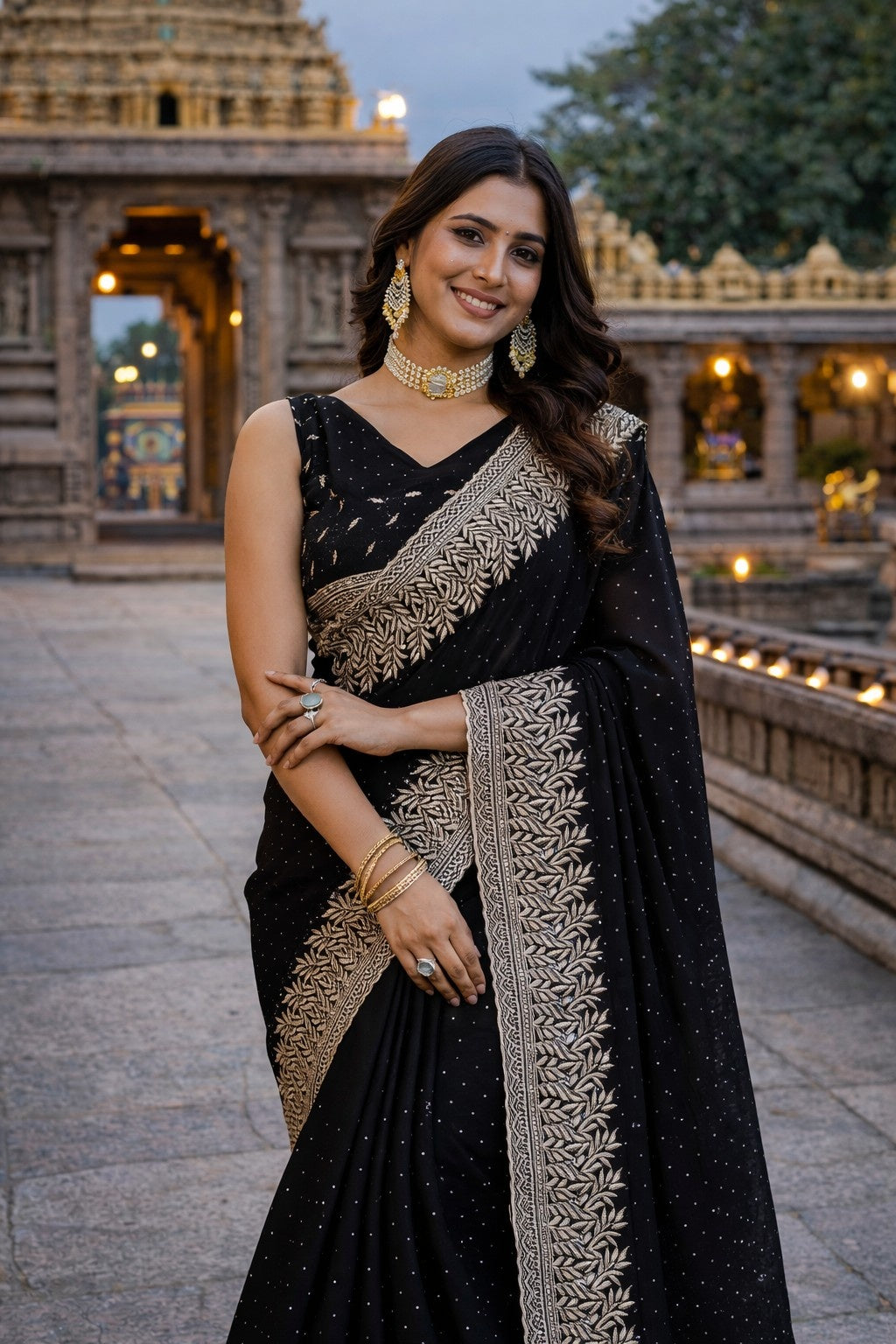 Midnight Black Embroidered Saree with Elegant Silver Zari Border