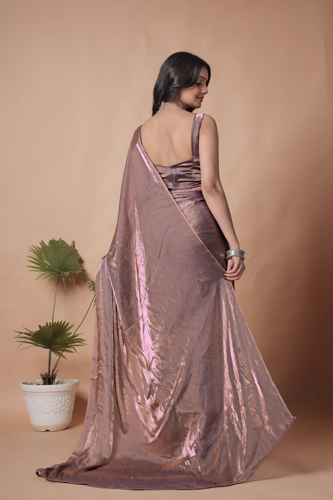 Elegant Mauve Shimmer Linen Blend Saree with Matching Blouse Piece