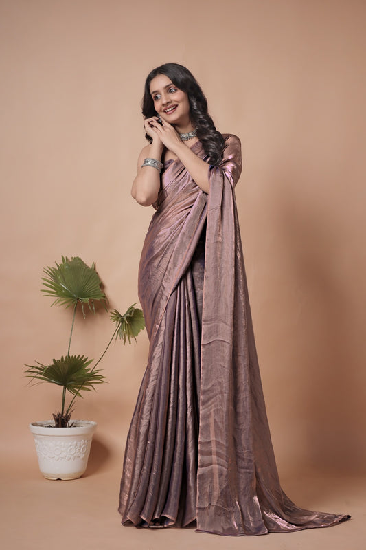Elegant Mauve Shimmer Linen Blend Saree with Matching Blouse Piece