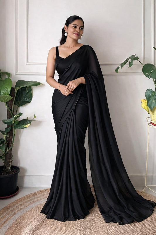 Midnight Black Georgette Saree with Elegant Flowing Drape
