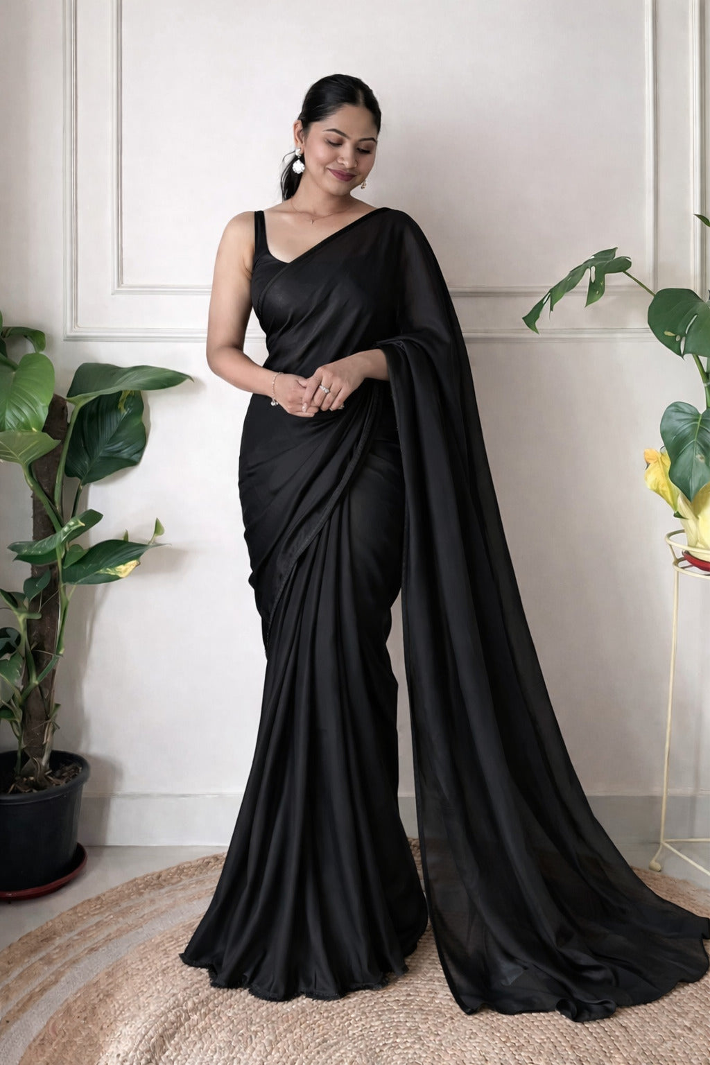 Midnight Black Georgette Saree with Elegant Flowing Drape