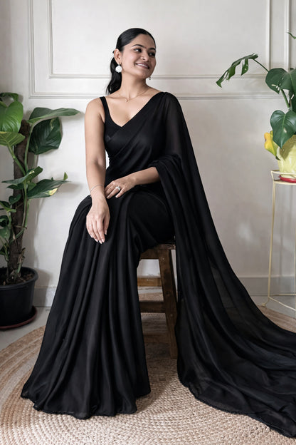 Midnight Black Georgette Saree with Elegant Flowing Drape