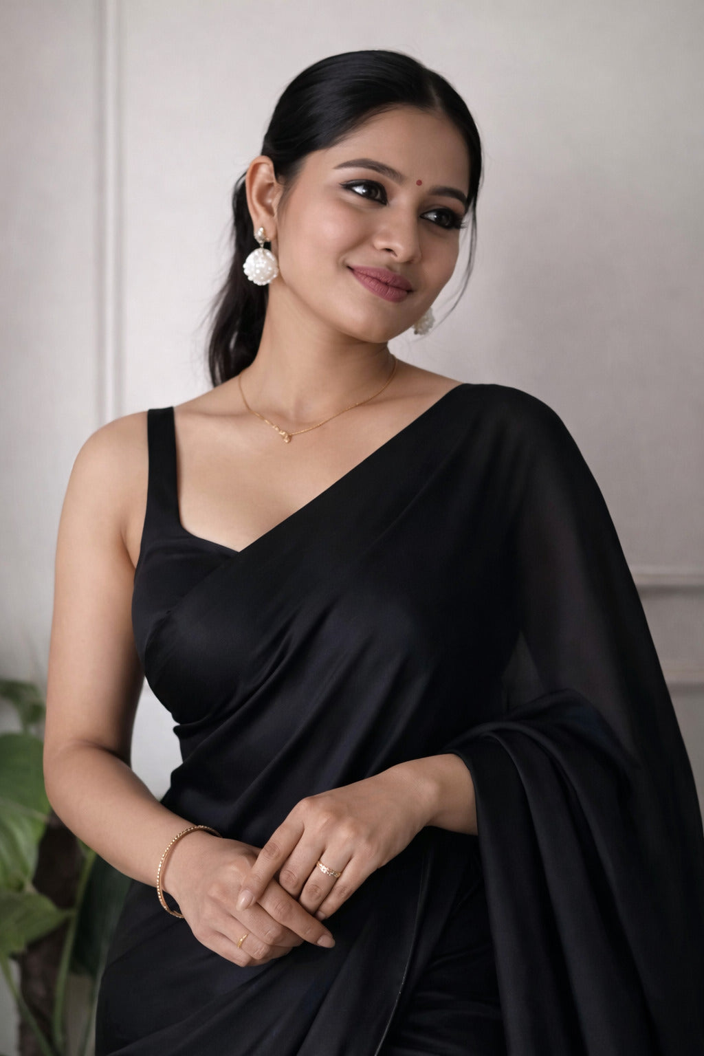 Midnight Black Georgette Saree with Elegant Flowing Drape