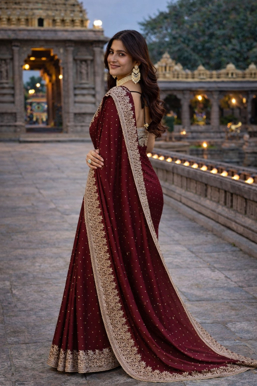 Maroon Embroidered Designer Saree with Intricate Zari Border