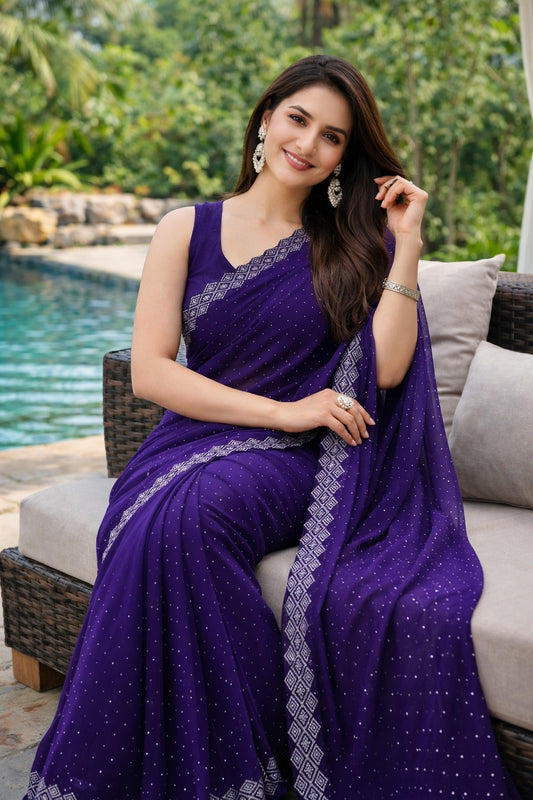 Royal Purple Embellished Saree with Designer Border