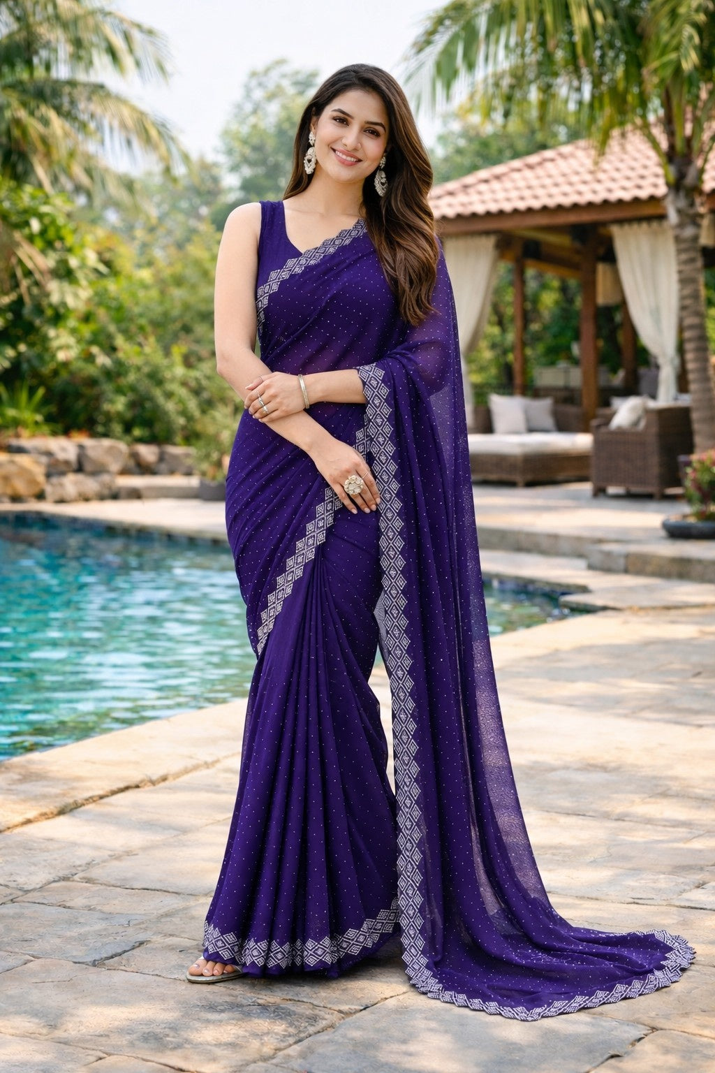 Royal Purple Embellished Saree with Designer Border