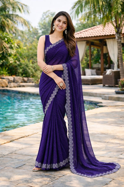 Royal Purple Embellished Saree with Designer Border