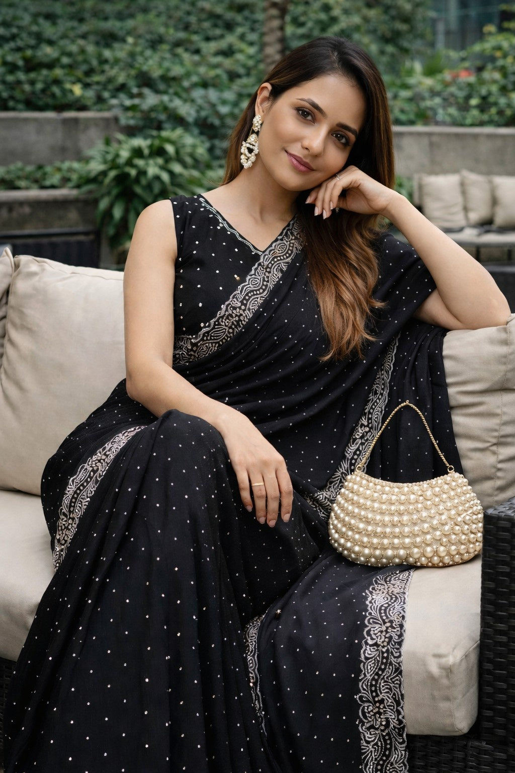 Midnight Black Embellished Saree with Designer Lace Border