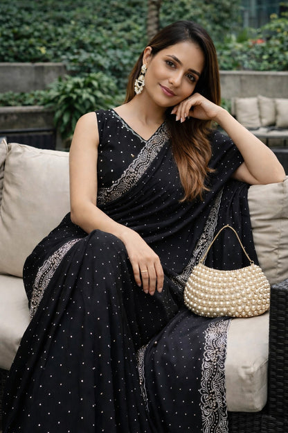 Midnight Black Embellished Saree with Designer Lace Border