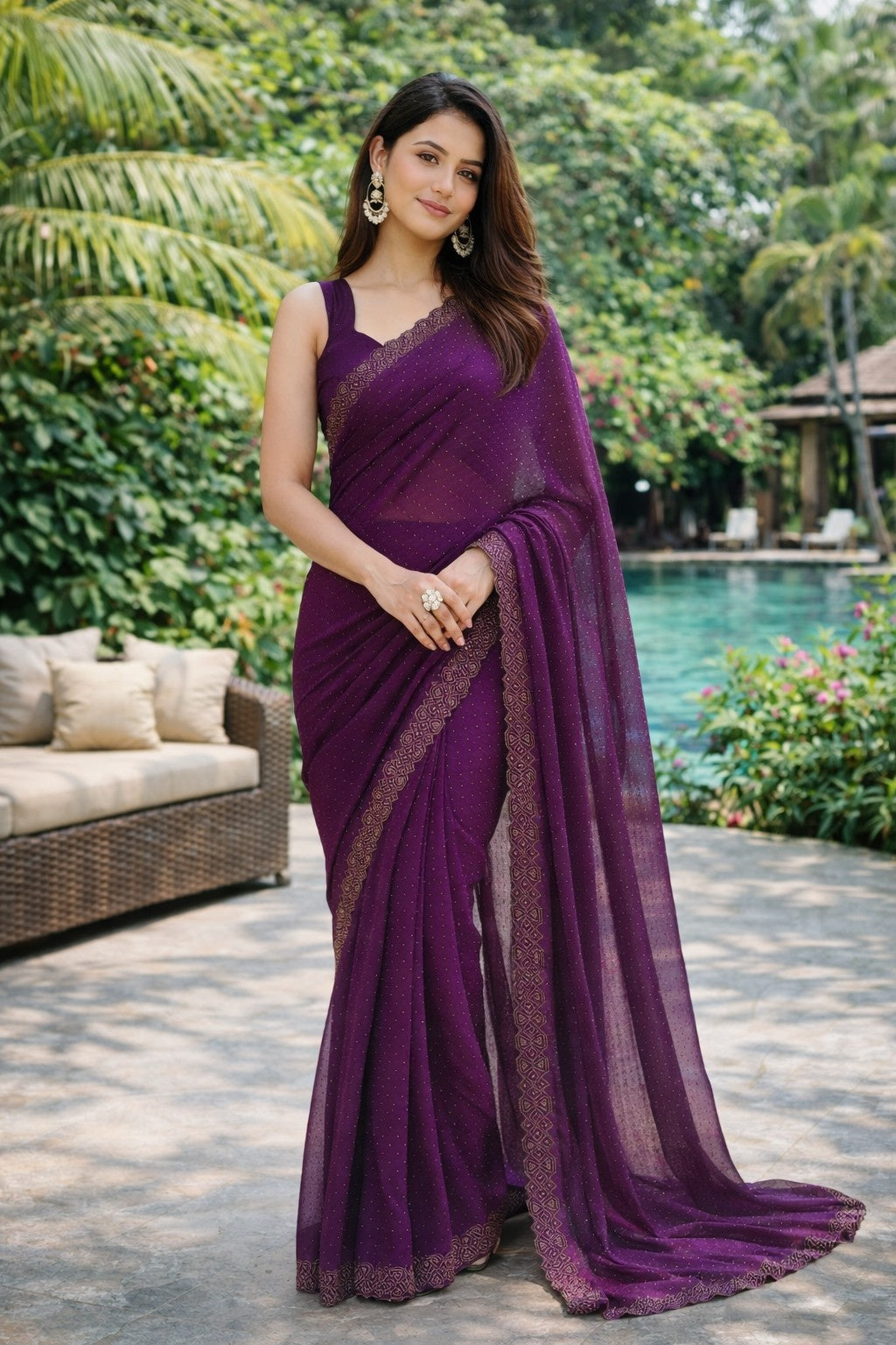 Royal Purple Embellished Designer Saree with Elegant Border