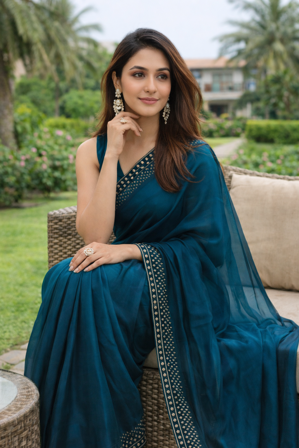 Royal Teal Blue Designer Saree with Elegant Woven Border