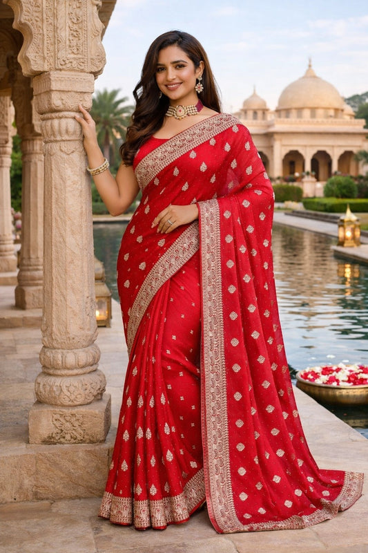 Royal Red Woven Festive Saree with Intricate Zari Border