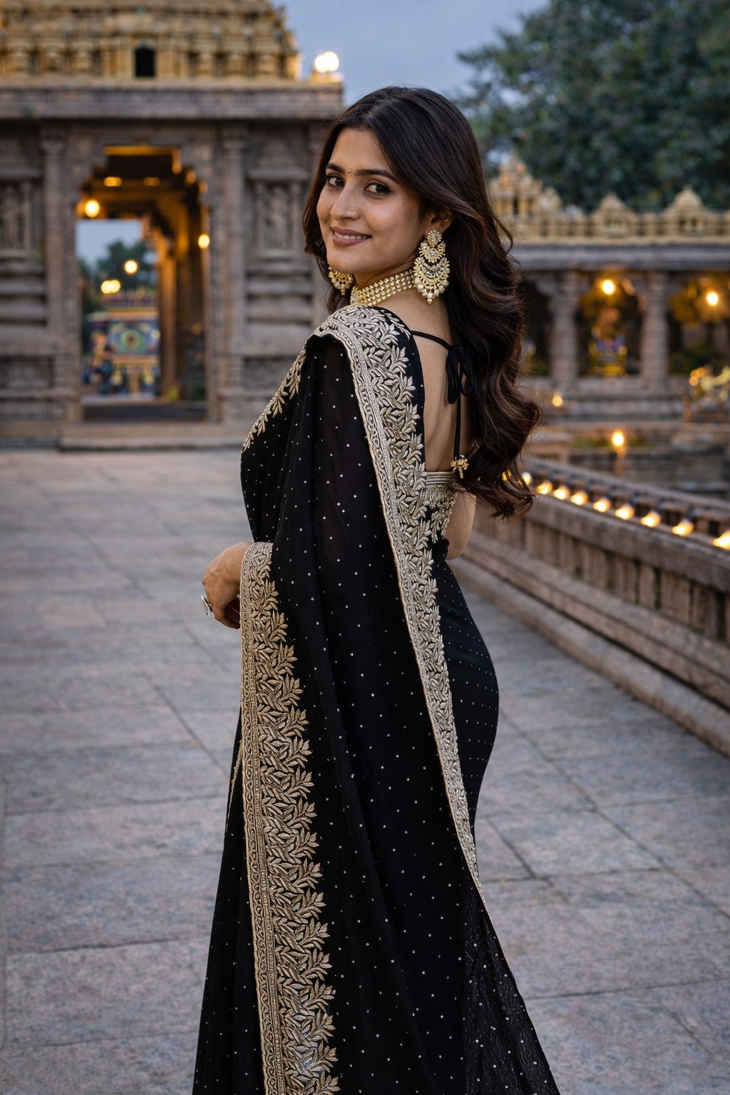 Midnight Black Embroidered Saree with Elegant Silver Zari Border