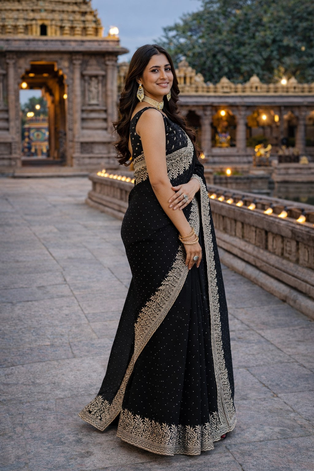 Midnight Black Embroidered Saree with Elegant Silver Zari Border