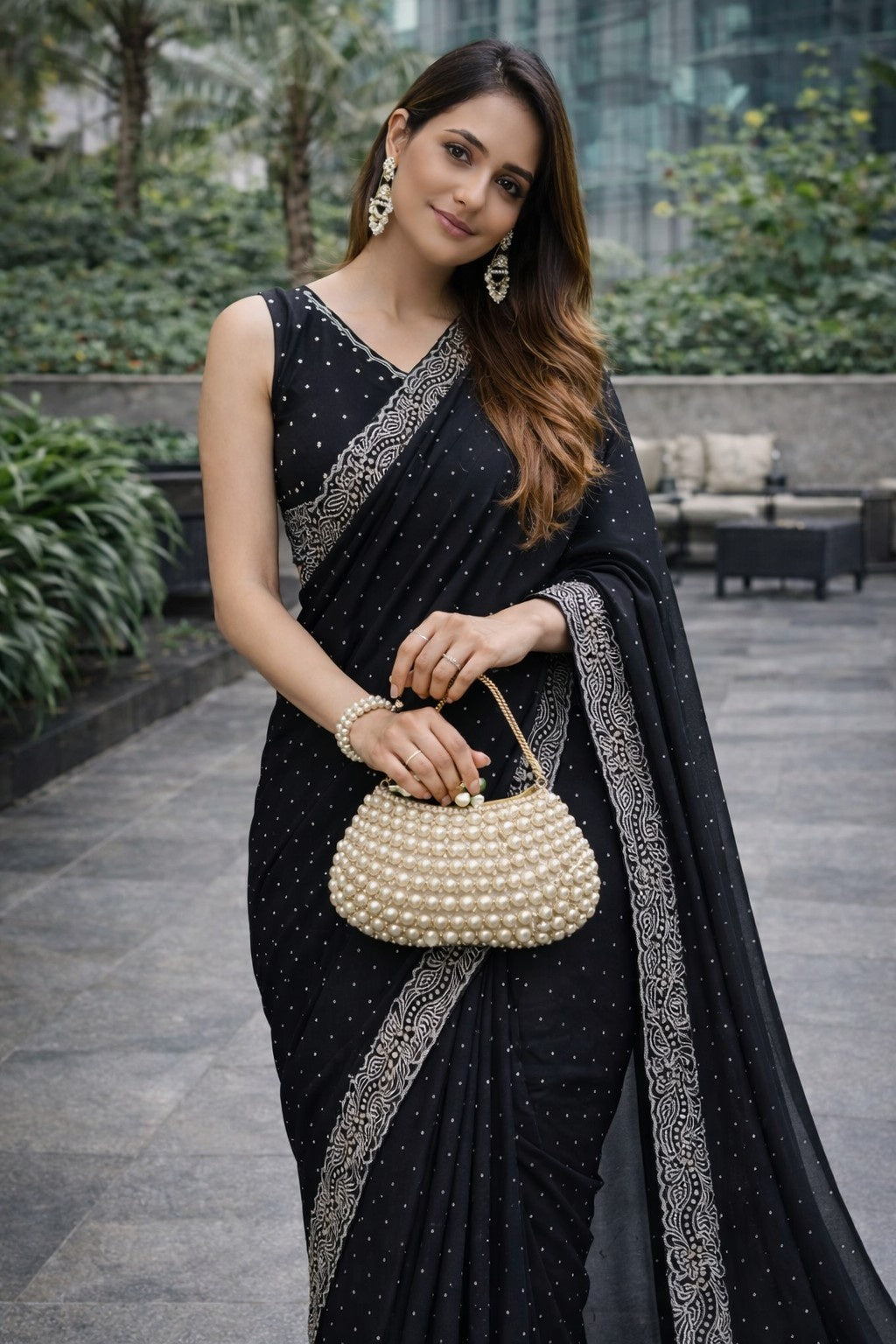 Midnight Black Embellished Saree with Designer Lace Border
