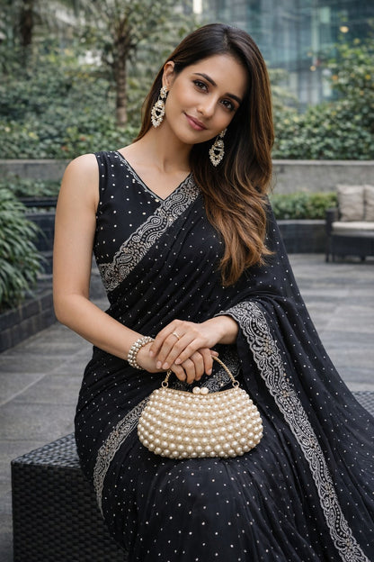 Midnight Black Embellished Saree with Designer Lace Border