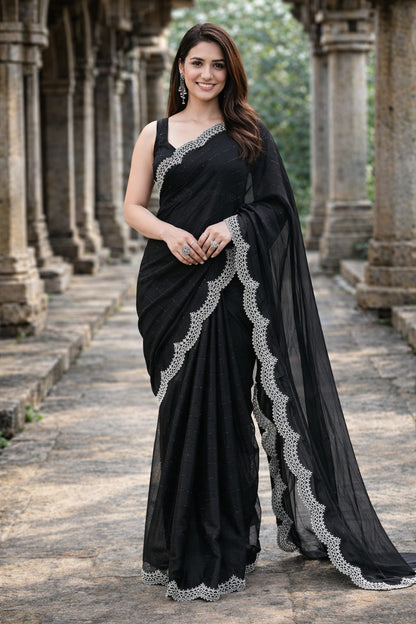 Midnight Black Designer Saree with Elegant Lace Border