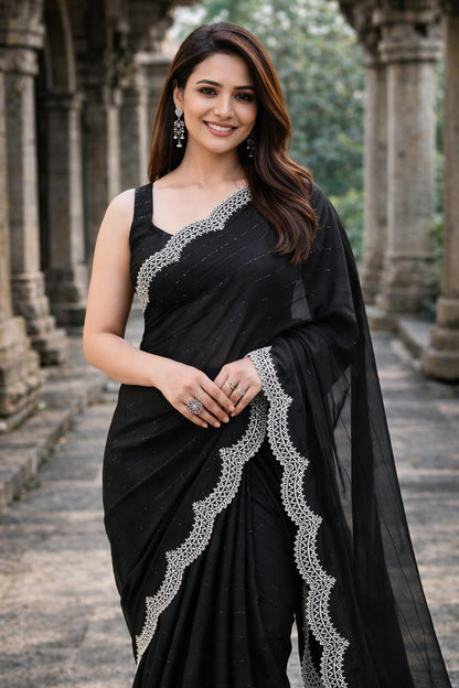 Midnight Black Designer Saree with Elegant Lace Border