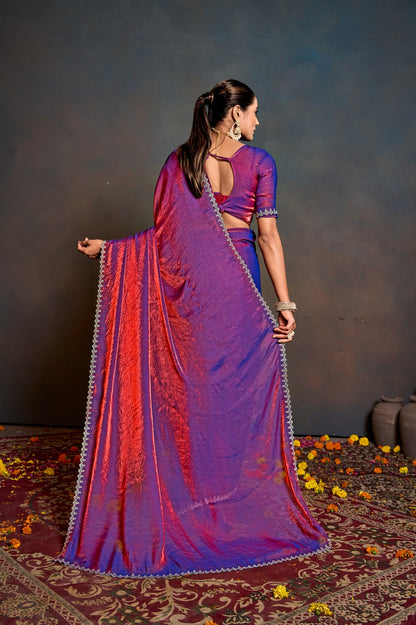Royal Dual-Tone Purple & Magenta Shimmer Saree with Designer Border