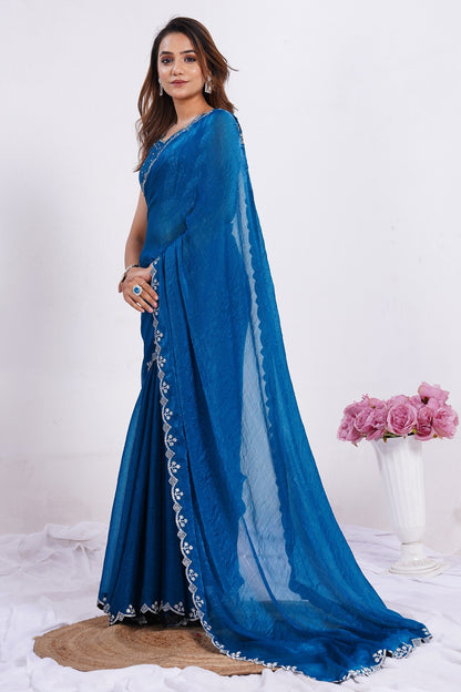 Women's Embroidered Border Designer Saree with Matching Blouse Piece