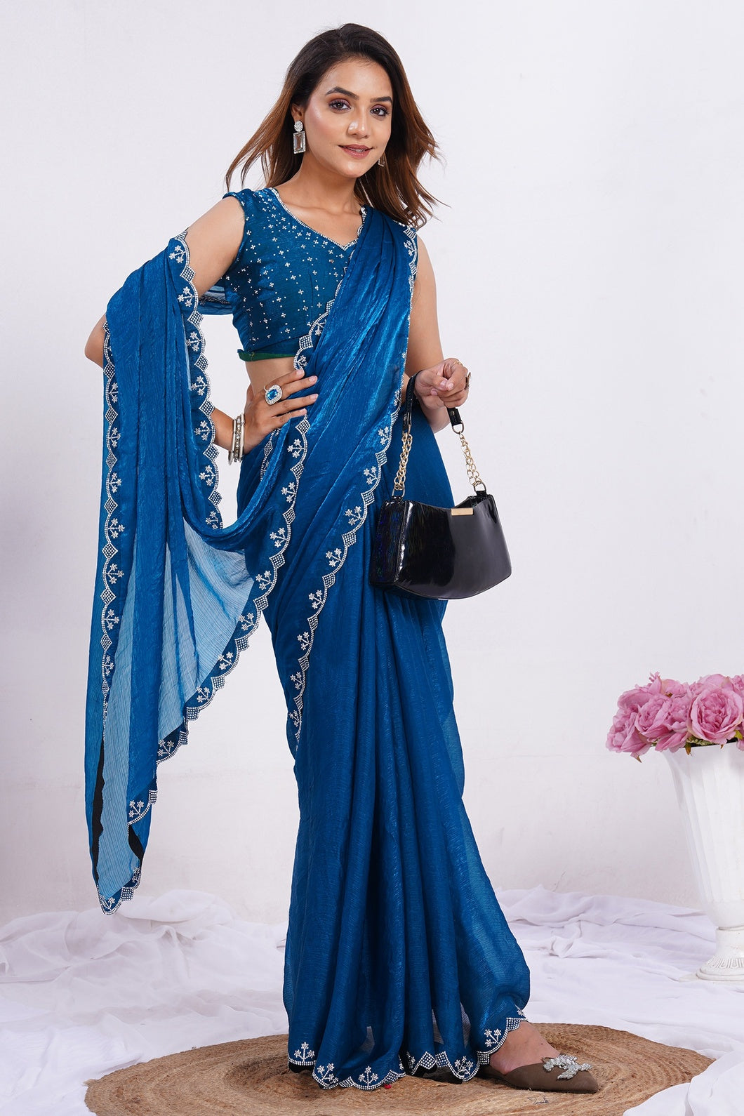 Women's Embroidered Border Designer Saree with Matching Blouse Piece