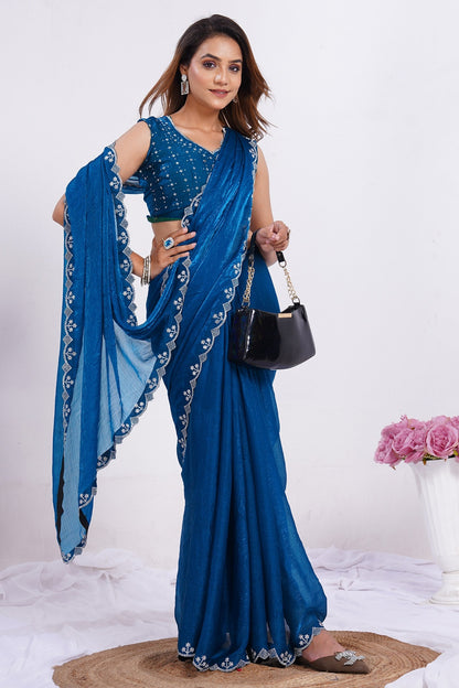Women's Embroidered Border Designer Saree with Matching Blouse Piece