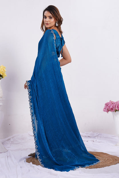 Women's Embroidered Border Designer Saree with Matching Blouse Piece