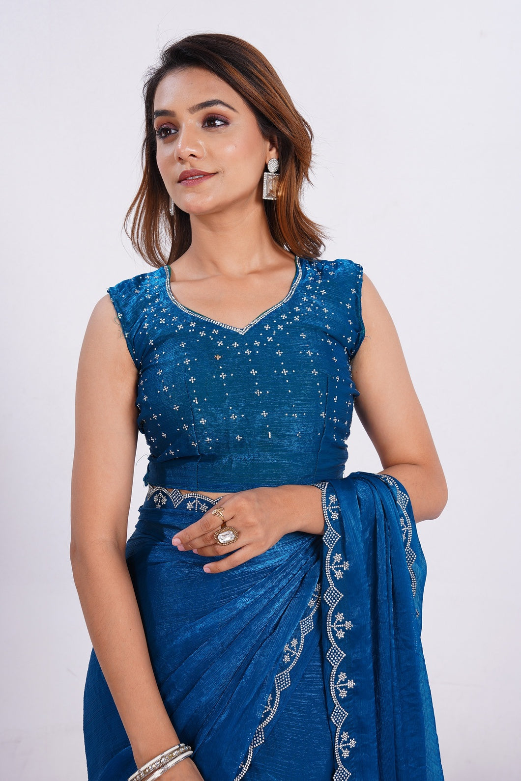 Women's Embroidered Border Designer Saree with Matching Blouse Piece