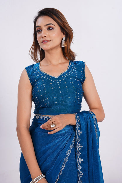 Women's Embroidered Border Designer Saree with Matching Blouse Piece