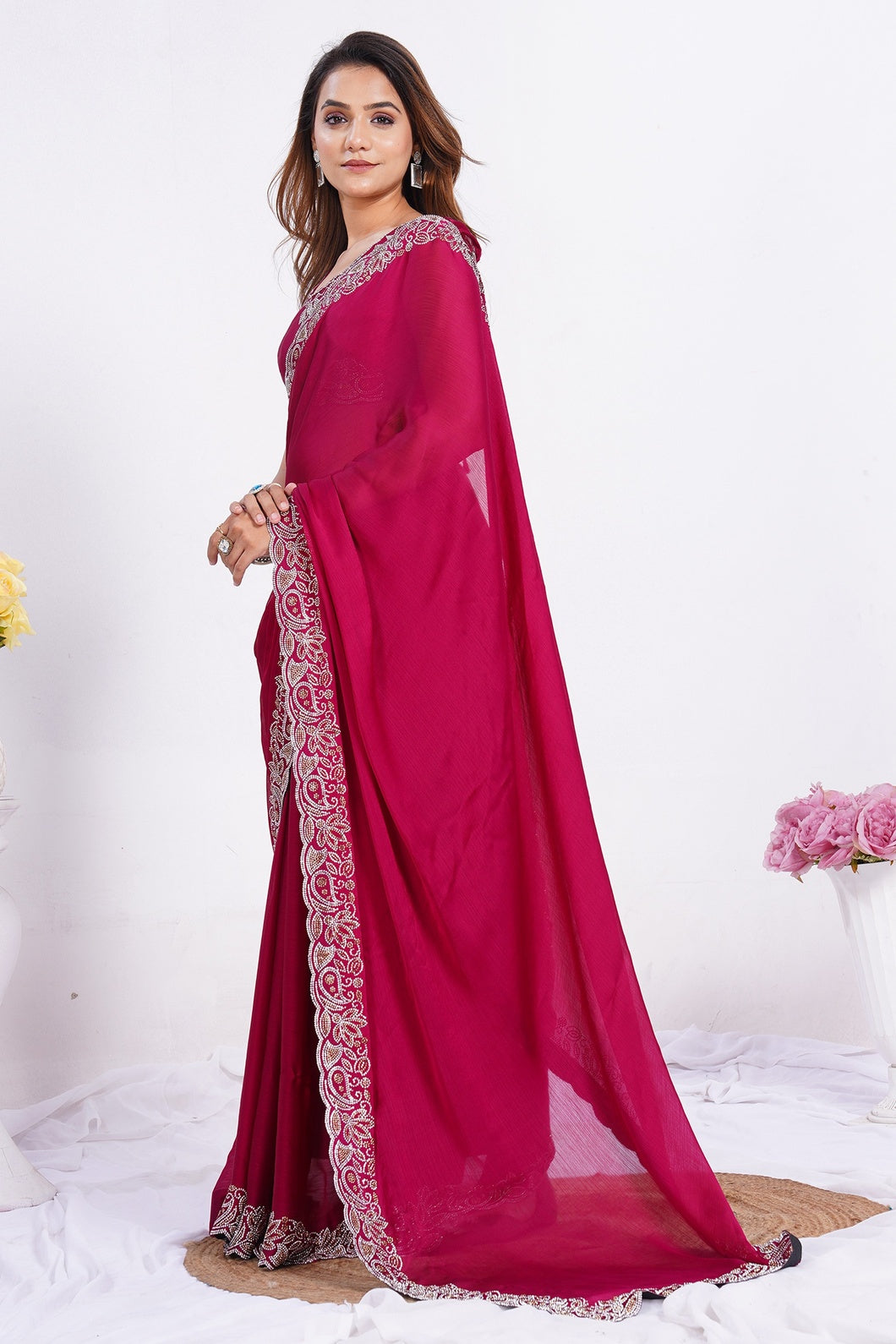 Women's Embroidered Border Designer Saree with Matching Blouse Piece