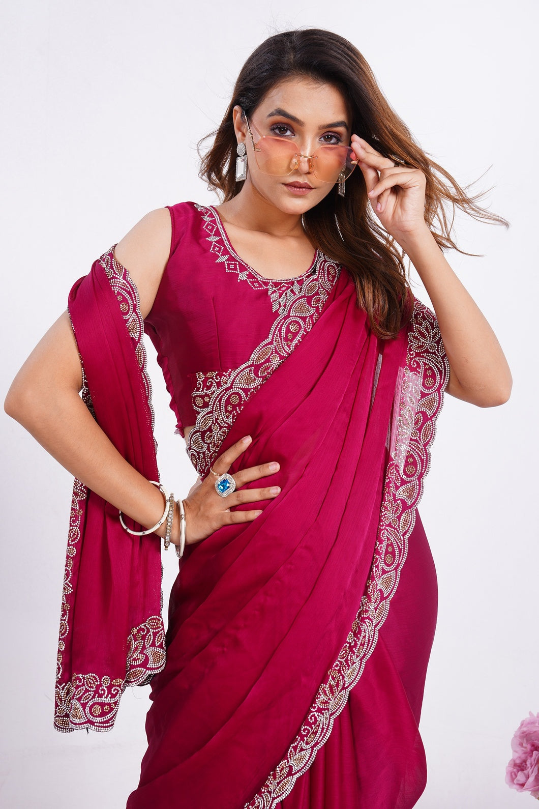 Women's Embroidered Border Designer Saree with Matching Blouse Piece
