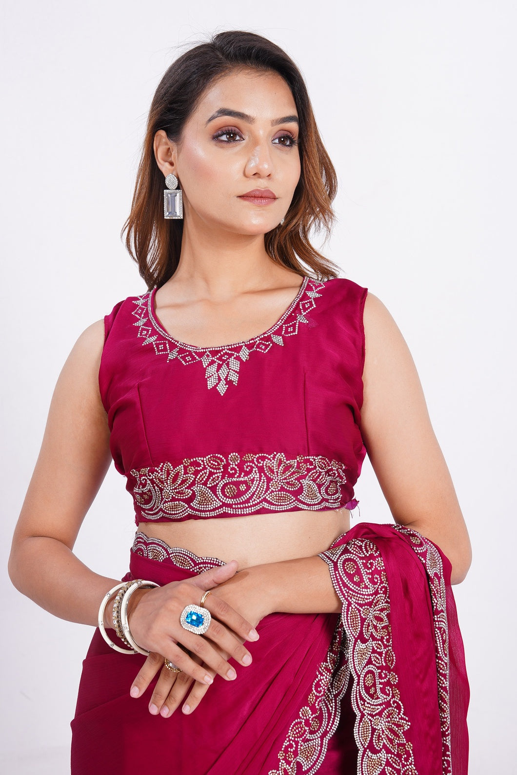 Women's Embroidered Border Designer Saree with Matching Blouse Piece