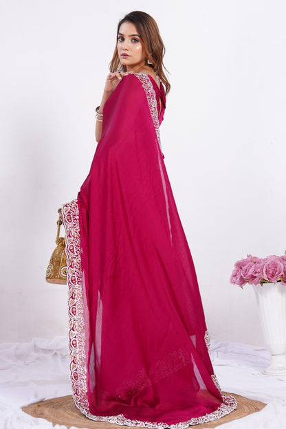 Women's Embroidered Border Designer Saree with Matching Blouse Piece