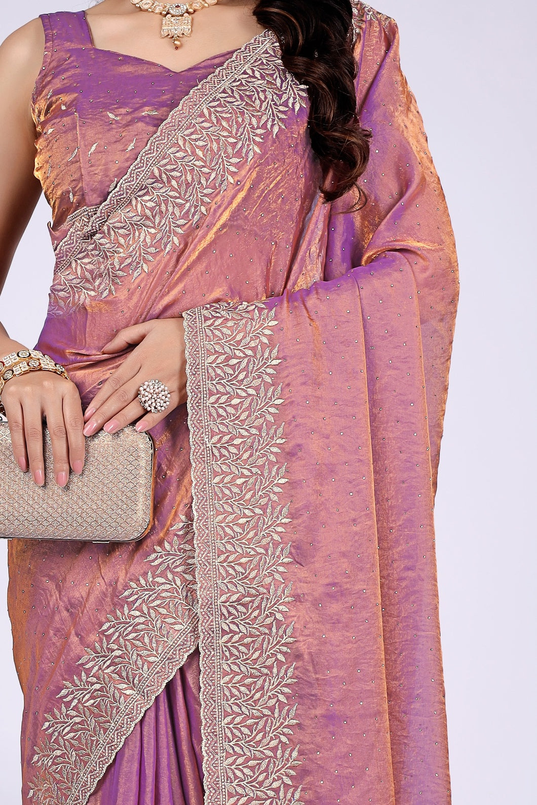Lavender Pink Shimmer Saree with Intricate Silver Embroidered Border | Party Wear Designer Saree