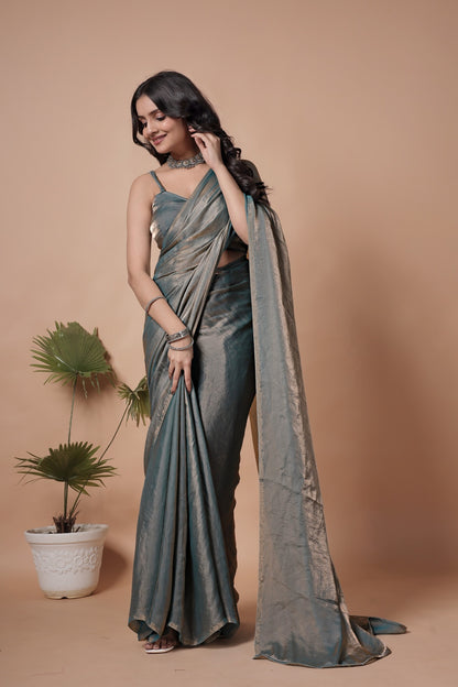 Silver Mist Shimmer Saree – Elegant Metallic Drape for Party & Festive Wear