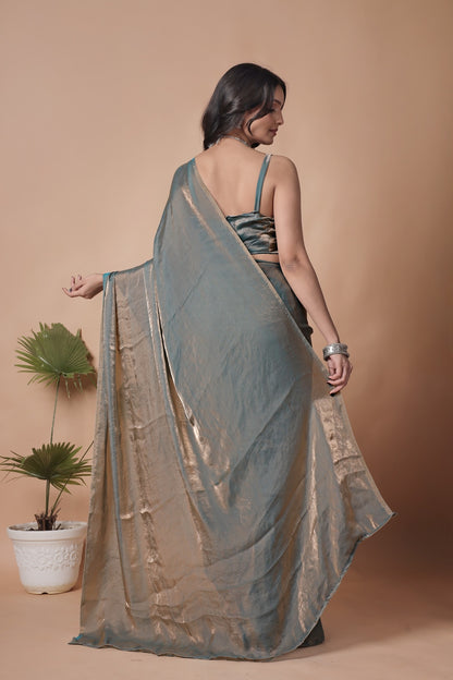 Silver Mist Shimmer Saree – Elegant Metallic Drape for Party & Festive Wear