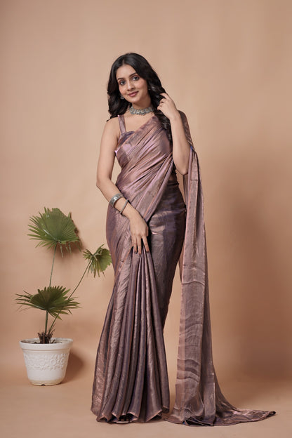 Elegant Mauve Shimmer Linen Blend Saree with Matching Blouse Piece