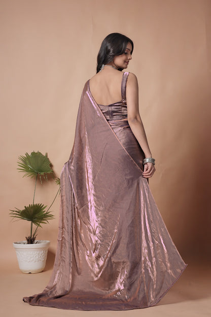 Elegant Mauve Shimmer Linen Blend Saree with Matching Blouse Piece